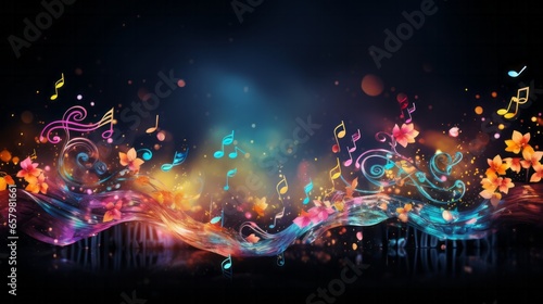 Abstract Colourful Music Notes Background. Artistic backdrop of music notes in vibrant colors.