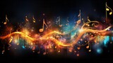 Rhythmic Music Flow.
A stream of music notes flowing rhythmically against a colourful background.