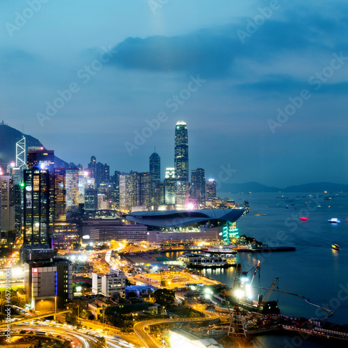Modern buildings at night in Hong Kong