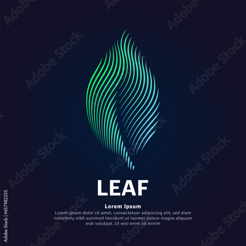 simple logo leaf Illustration in a linear style. Abstract line art green leaf Ecology Logotype concept icon. Vector logo leaf color silhouette on a dark background. EPS 10