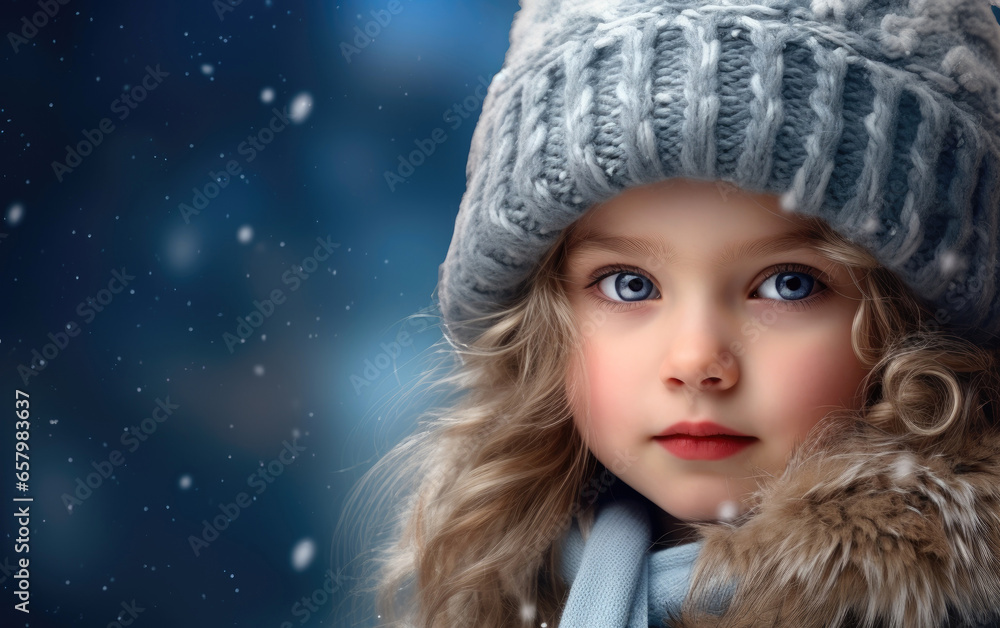 Little girl in winter clothes at Christmas. Generative AI Little girl in winter clothes at Christmas. Generative AI