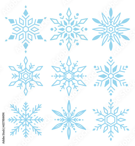 눈꽃 결정 라인 아이콘 일러스트 세트
