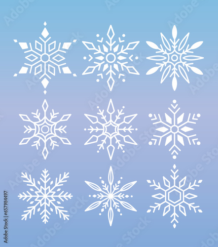 눈꽃 결정 라인 아이콘 일러스트 세트