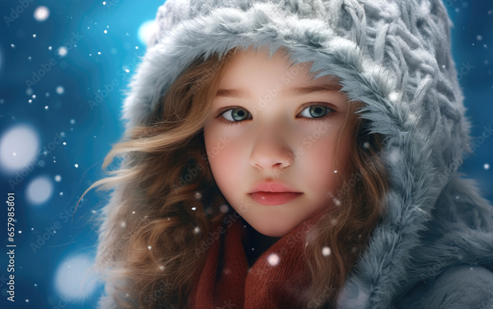 Little girl in winter clothes at Christmas. Generative AI Little girl in winter clothes at Christmas. Generative AI