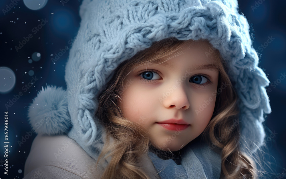 Little girl in winter clothes at Christmas. Generative AI Little girl in winter clothes at Christmas. Generative AI