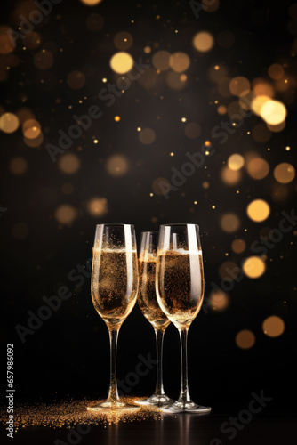 Champagne glasses on clean light background with empty space for text