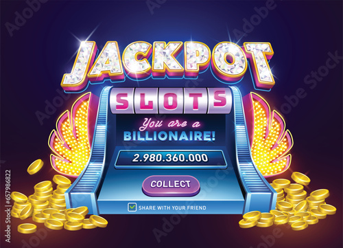 Jackpot. gambling game bright banner with confetti. Slots games. Shining retro sign. Casino or lottery advertising template. big win. vector illustration