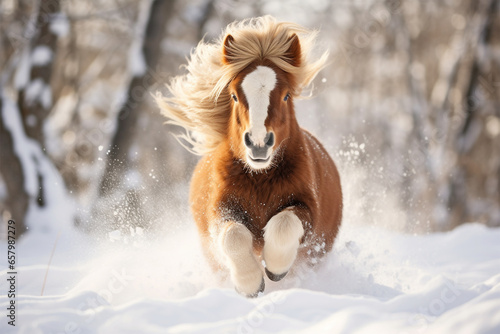a cute horse playing in the snow © Yoshimura