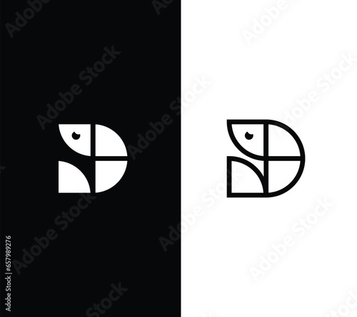 Geometric letter D with fish logo design vector graphic symbol icon illustration creative idea