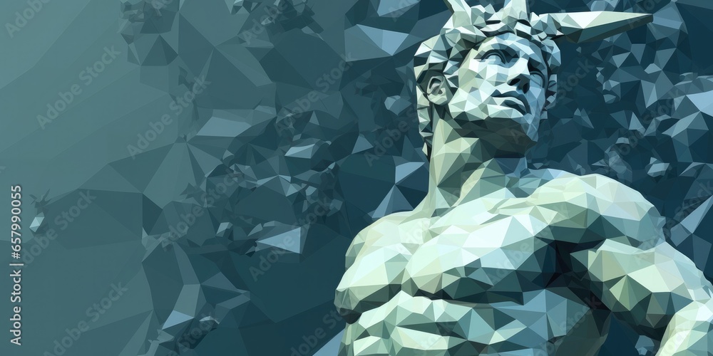 Greek statue of a warrior, polygons style, generative AI - obrazy, fototapety, plakaty 