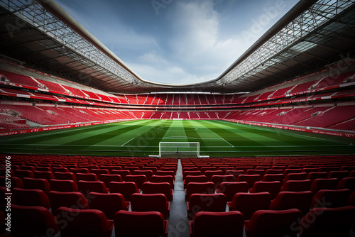 Empty football stadium with red seats illustration © ardanz