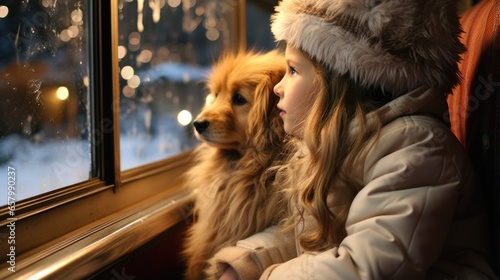 Frosty Night Bond: Girl, Pet, and the Beauty of Christmas