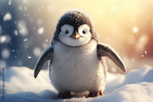 a cute penguin playing in the snow