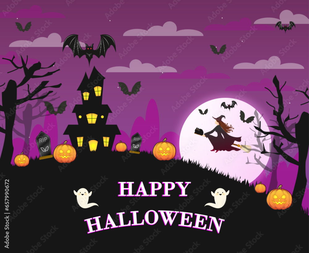 halloween night background with pumpkin vector illustration