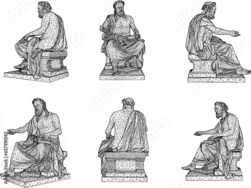 Sketch vector illustration design of old classic statue vintage greek roman poet king