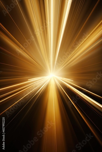 Gold light beams and rays flowing in the dark. Generative AI