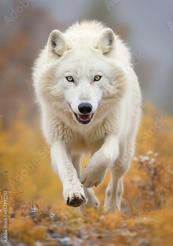 Nature   s Grace  A White Wolf in a Golden Forest