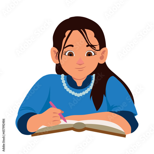 woman writing and studying