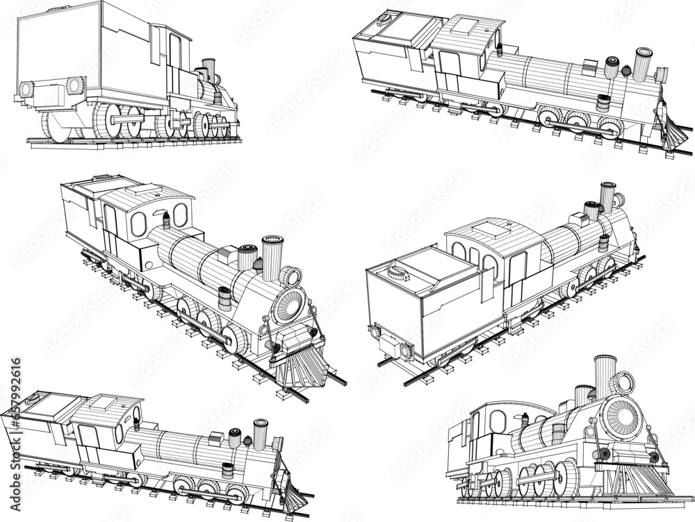 Vector sketch illustration of vintage old model steam locomotive train design