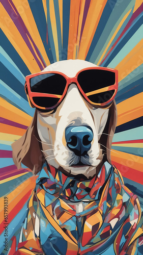 dog wearing sunglasses on the colorful background, abstract art © akarawit
