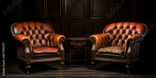 Set of 2 compact Chesterfield chairs  photo