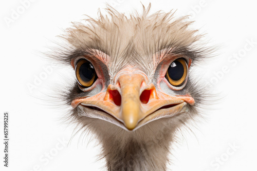 Ostrich isolated on white background. Close up ostrich head