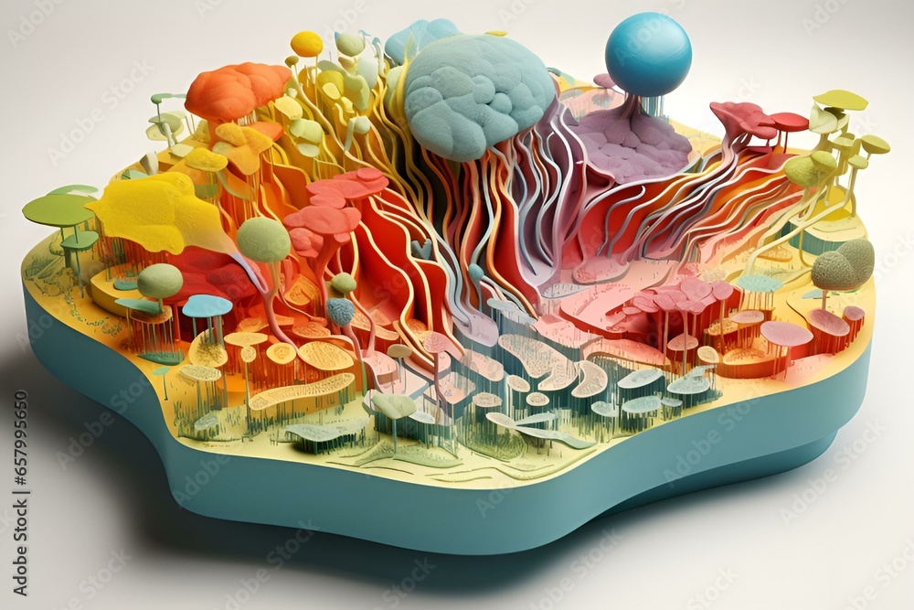 3d Structure of plant cell with multicolours different sections Stock ...