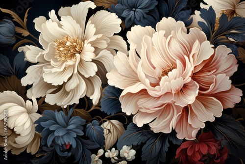 Vintage floral damask pattern wallpaper, Generative AI
