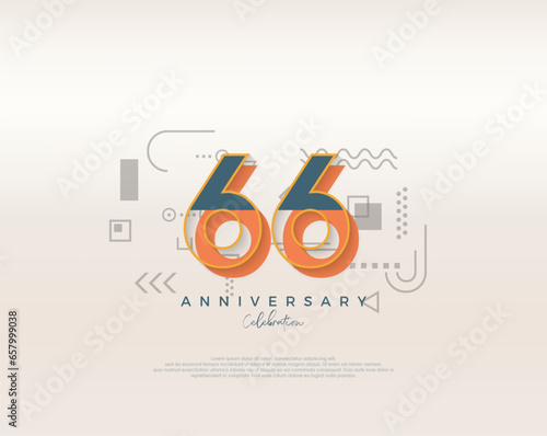 Modern cartoon design. simple for 66th anniversary celebration. Premium vector for poster, banner, celebration greeting.