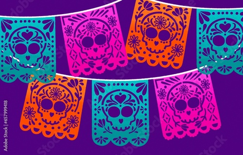 Papel picado Día De Muertos en México con fondo colgantes