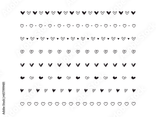ライン素材のあしらい 　ハートの飾り罫　ベクター  手書き　赤　ピンク　  Cute hand drawn vector heart line