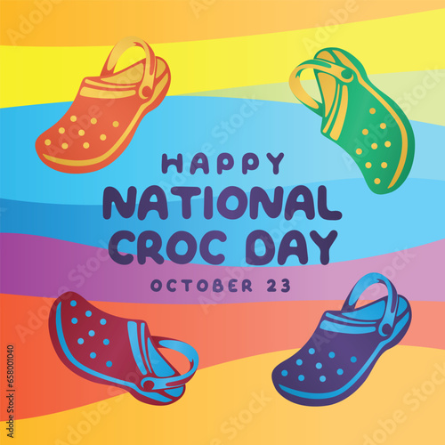 Flyers promoting National Croc Day or other events can utilize vector images concerning the holiday. design of a flyer, a celebration.