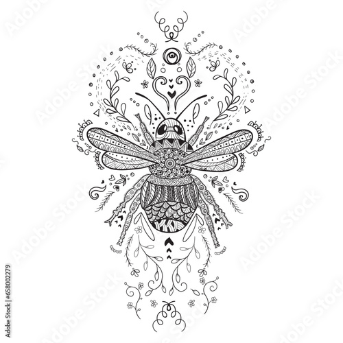 Bee doodle illustration ornamental  for packaging food drawing hand drawing style 