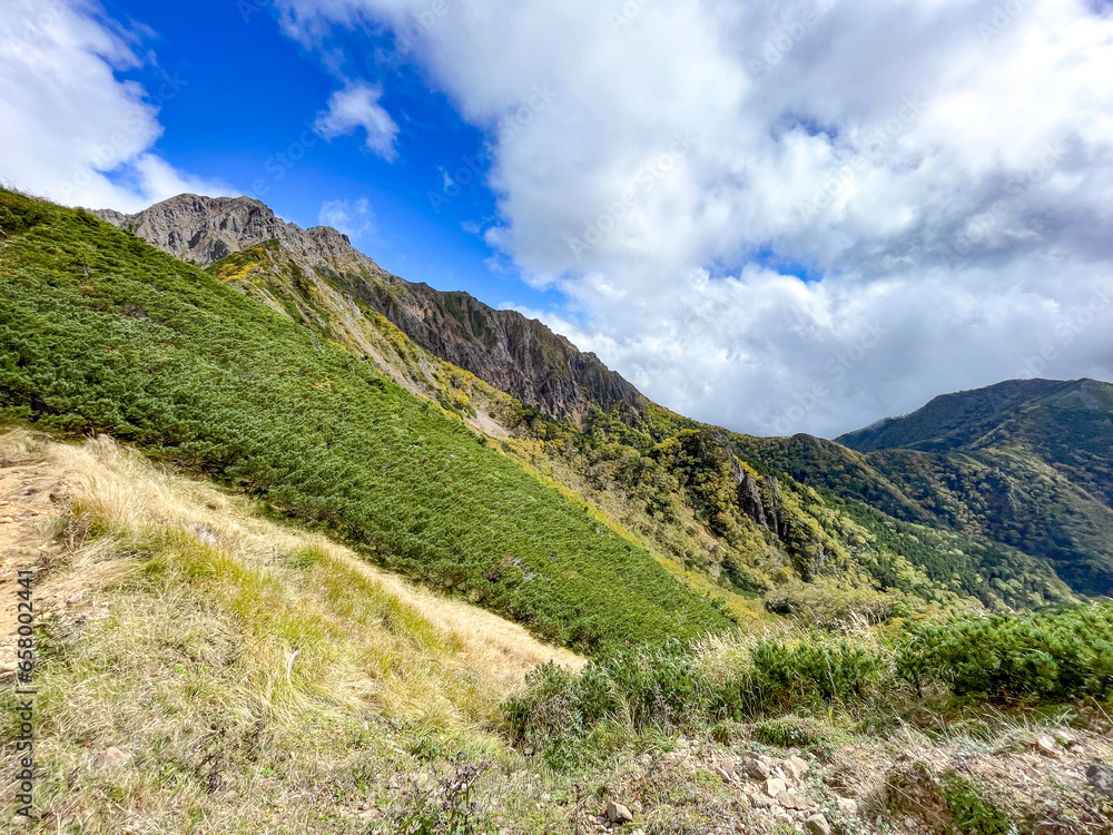 Obraz premium 八ヶ岳 阿弥陀岳登山道から見る赤岳