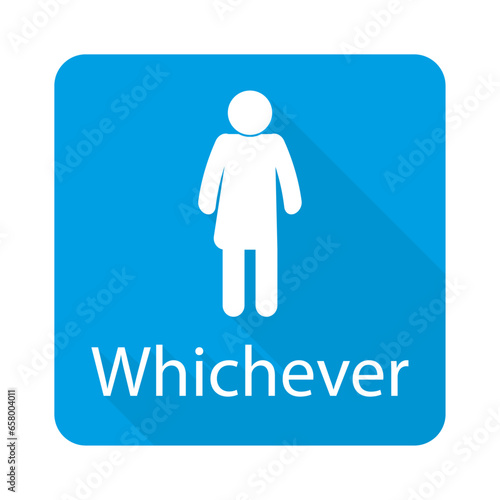 Whichever  toilet sign. Gender neutral. White on blue background. Flat icon. Bath room signs and symbols.
