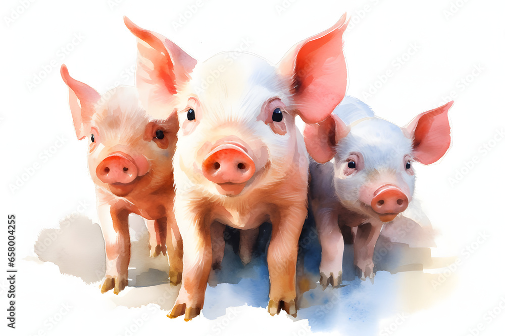 Piglets Cute Watercolor Art Style Piglets Cute Watercolor Art Style