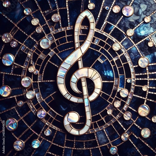 mosaic of musical notes inlaid with shimmering jewels  photo
