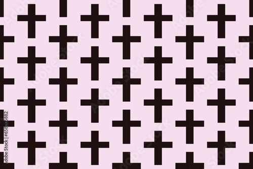 Vector of black cross on pink background. Seamless pattern for fashion, cloth, textile, card, halloween background, wrapping paper.