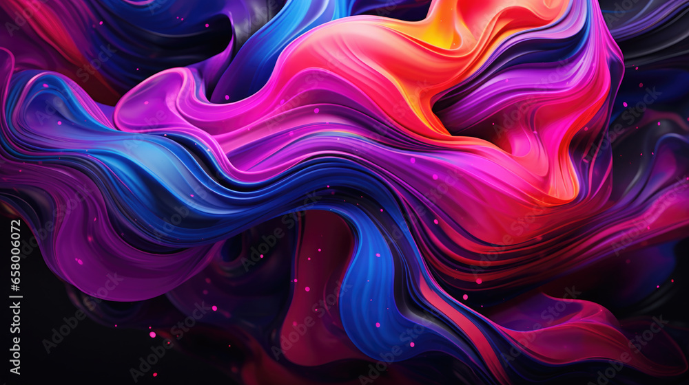 Liquid Wave of Neon Pink and Purple Paint Movement, Generative AI