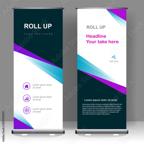 Business Roll up banner vertical template design, for brochure, business, flyer, infographics. modern x-banner and flag-banner advertising. vector illustration