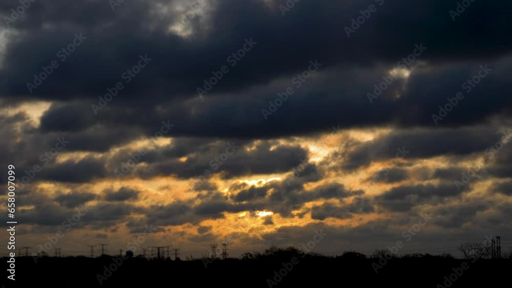 Nostalgic Sunrise Landscape with Clouds and Electrical Cables on the Horizon Nostalgic Sunrise Landscape with Clouds and Electrical Cables on the Horizon