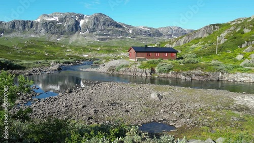 Scenic Mountain Landscape in Norway, Vestland, Vestfold og Telemark - Pan Left photo