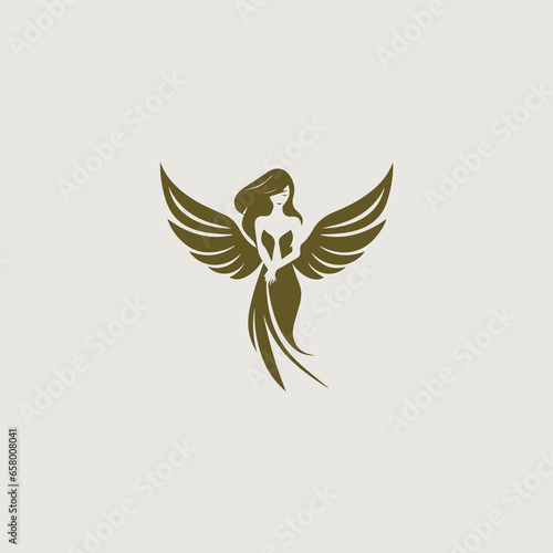 女神をシンボリックに用いたロゴ