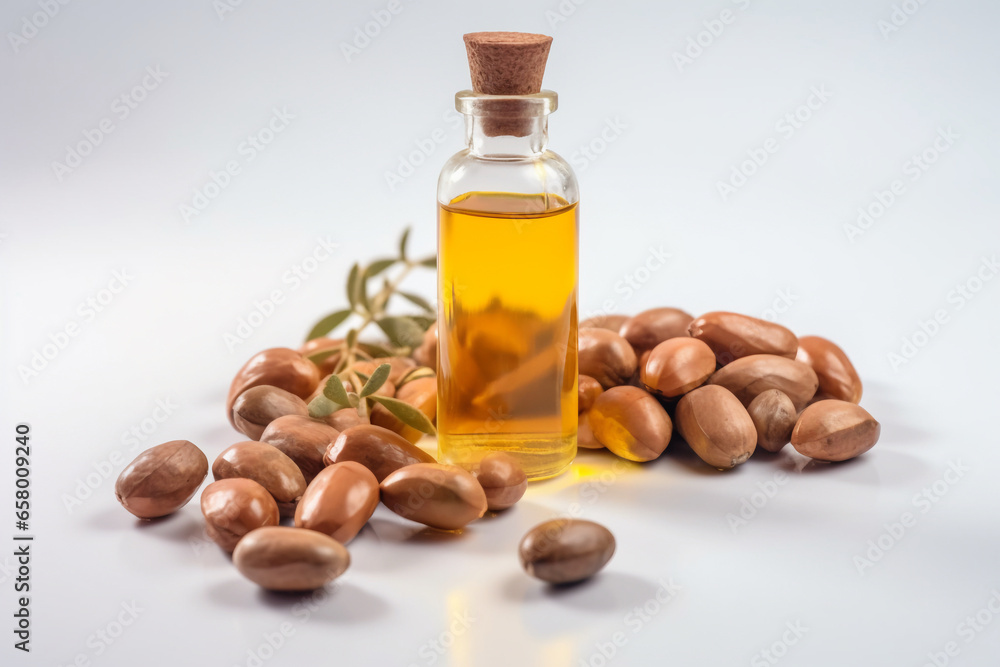The natural argan oil composition. Moroccan Argania Spinosa seeds for the production of oil. natural cosmetic The natural argan oil composition. Moroccan Argania Spinosa seeds for the production of oil. natural cosmetic