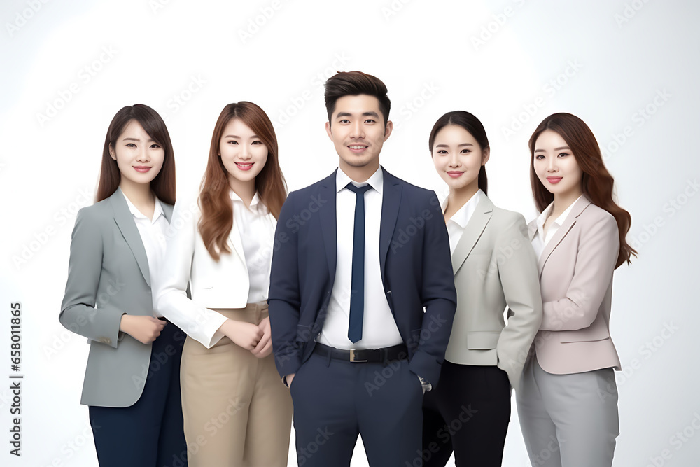 Portrait of successful group of Asian business people looking at camera. Portrait of happy businessmen and satisfied businesswomen standing as a team. Generative AI. Portrait of successful group of Asian business people looking at camera. Portrait of happy businessmen and satisfied businesswomen standing as a team. Generative AI.