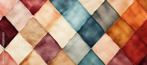 A wide-format background image featuring an arrangement of colorful, soft square fabric pieces combined, providing a tactile backdrop. Photorealistic illustration