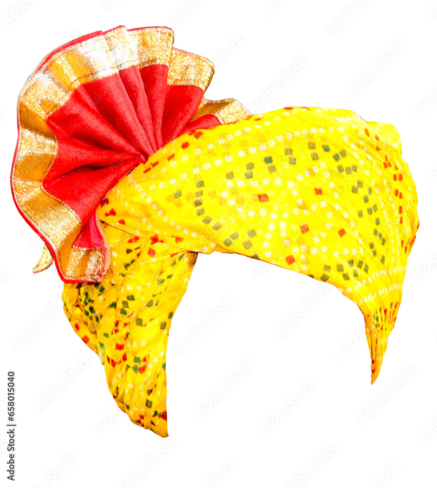 Guajarati folk safa (pagdi) traditional turban with white transparent ...