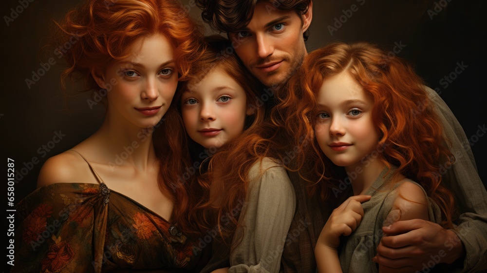 National Redhead Day Concept. Portrait of redhead family. National Love Your Red Hair Day. National Redhead Day Concept. Portrait of redhead family. National Love Your Red Hair Day.