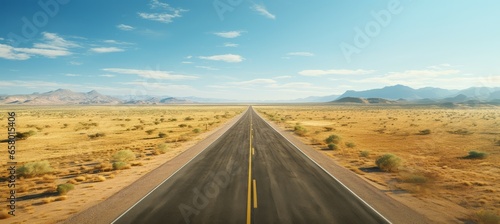 Straight desert road. Generative AI technology. 