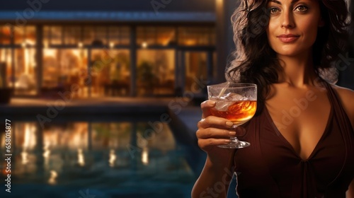 Young woman on vacation with a glass of cocktail